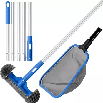 Pool Cleaning Kit: Skimmer Net, Brush & Pole Routine